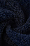 Tibétain bleu mode décontracté solide basique col oblique manches longues ensemble trois pièces