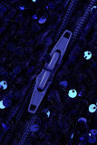 Синяя сексуальная однотонная верхняя одежда с блестками и воротником-молнией в стиле пэчворк (только верхняя одежда)