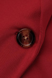 Red Fashion Casual Solid Cardigan Turndown Collar Outerwear