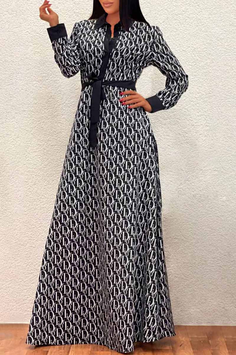

Black Casual Print Letter Turndown Collar Shirt Dress Dresses