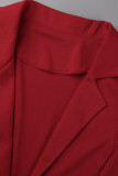 Agasalhos vermelho fashion casual cardigã sólido com gola virada para baixo