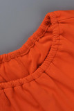 Оранжевый модный повседневный однотонный пэчворк с открытыми плечами и половиной рукава из двух частей