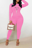 Pink Casual Print Patchwork O Neck Long Sleeve Two Pieces