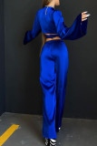 Синий сексуальный однотонный бинт в стиле пэчворк с V-образным вырезом и длинным рукавом из двух частей