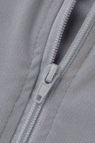 グレーファッションカジュアルレタープリントベーシックジッパーカラー半袖ツーピース