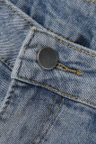 Blue Fashion Casual Print Patchwork High Waist Regular Denim Jeans