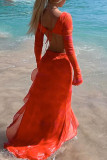 Vestidos de vestido irregulares estampado sexy vermelho patchwork frênulo babado assimétrico decote em v
