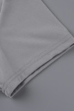 Cinza moda casual estampa carta básica gola com zíper manga curta duas peças