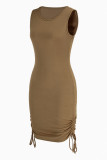 Burgundy Sexy Casual Solid Bandage O Neck Vest Dress