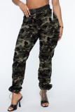 Armeegrüne, lässige Hose mit Straßendruck, Camouflage-Druck, gerade, hohe Taille, Bleistift-Volldruck