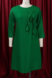 Повседневные прямые платья в стиле пэчворк цвета хаки со складками и круглым вырезом