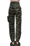 Armeegrüne, lässige Hose mit Straßendruck, Camouflage-Druck, gerade, hohe Taille, Bleistift-Volldruck