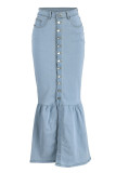 Pantalones de retazos de cintura alta rectos con hebilla de retazos sólidos informales de moda de color claro