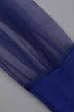 Blauwe casual effen patchwork jumpsuits met V-hals en grote maten