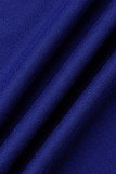 Blauer, lässiger, fester Patchwork-Overall mit V-Ausschnitt in Übergröße