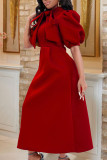Rote Prominente Elegant Solid Bandage Patchwork Gerade Kleider