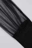 Zwarte casual effen patchwork jumpsuits met V-hals en grote maten