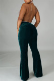 Tintengrüne, lässige, solide Patchwork-Hose mit normaler hoher Taille