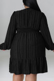 Black Casual Solid Patchwork Fold V Neck Straight Dresses