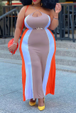 ブルー オレンジ ストリート ソリッド パッチワーク スパゲッティ ストラップ ペンシル スカート プラス サイズ ドレス