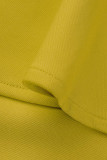 Robes jaunes élégantes solides de jupe de volant de patchwork de perles O cou