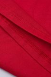 Camisetas casuais vermelhas com estampa de rua patchwork oco
