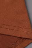 Macacão laranja casual patchwork sólido com decote em V plus size