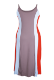 ブルー オレンジ ストリート ソリッド パッチワーク スパゲッティ ストラップ ペンシル スカート プラス サイズ ドレス