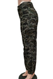 Army Green Casual Street Print Camouflage Print Straight High Waist Pencil Full Print Bottoms