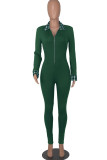 Bläckgrön Casual Solid Patchwork Skinny Jumpsuits med blixtlåskrage