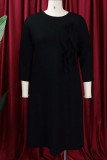 Черные повседневные однотонные прямые платья в стиле пэчворк с круглым вырезом и круглым вырезом