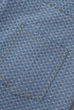 Bottoni patchwork nappa tinta unita azzurro sexy scollo a V asimmetrico manica lunga due pezzi (contengono la sciarpa)