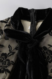 Schwarz Mode Elegant Print Bandage Patchwork O-Ausschnitt A-Linie Kleider