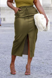 Green Casual Solid Patchwork Slit Straight High Waist Straight Solid Color Bottoms