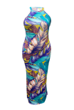 Blå Sexig Print Patchwork Grimma Trumpet Mermaid Plus Size Klänningar