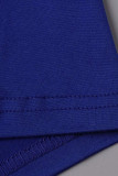 Blauer, lässiger, fester Patchwork-Overall mit V-Ausschnitt in Übergröße