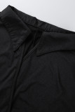 ブラックカジュアルソリッドパッチワークVネックプラスサイズジャンプスーツ