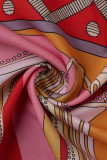 Tops de gola dobrada rosa com estampa casual patchwork