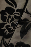 Zwarte mode elegante print bandage patchwork O-hals A-lijn jurken