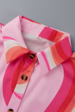 Розовые модные повседневные платья-рубашки с принтом в стиле пэчворк и пряжкой с отложным воротником
