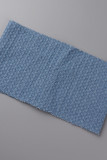 Hellblau Sexy Solid Quaste Patchwork Knöpfe Asymmetrischer V-Ausschnitt Langarm Zweiteiler (Enthält den Schal)