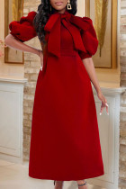 Vestidos retos elegantes de celebridades vermelhas com bandagem sólida e patchwork