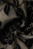 Schwarz Mode Elegant Print Bandage Patchwork O-Ausschnitt A-Linie Kleider