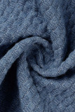 Botones de retazos de borla sólido sexy azul claro cuello en V asimétrico manga larga dos piezas (contiene la bufanda)