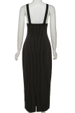 ブラック パーティー ストライプ パッチワーク V ネック ペンシル スカート ドレス