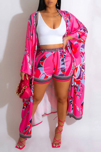 Pink Casual Print Patchwork Long Sleeve Two Pieces
