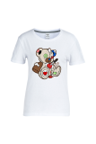 Red Street Cute Print Patchwork O Neck T-Shirts