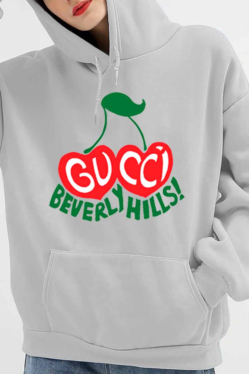 

Grey Casual Print Letter Hooded Collar Tops