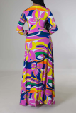 Фиолетовый уличный принт в стиле пэчворк с V-образным вырезом и талией Платья-юбки