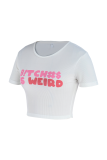 Witte sexy T-shirts met letter O-hals